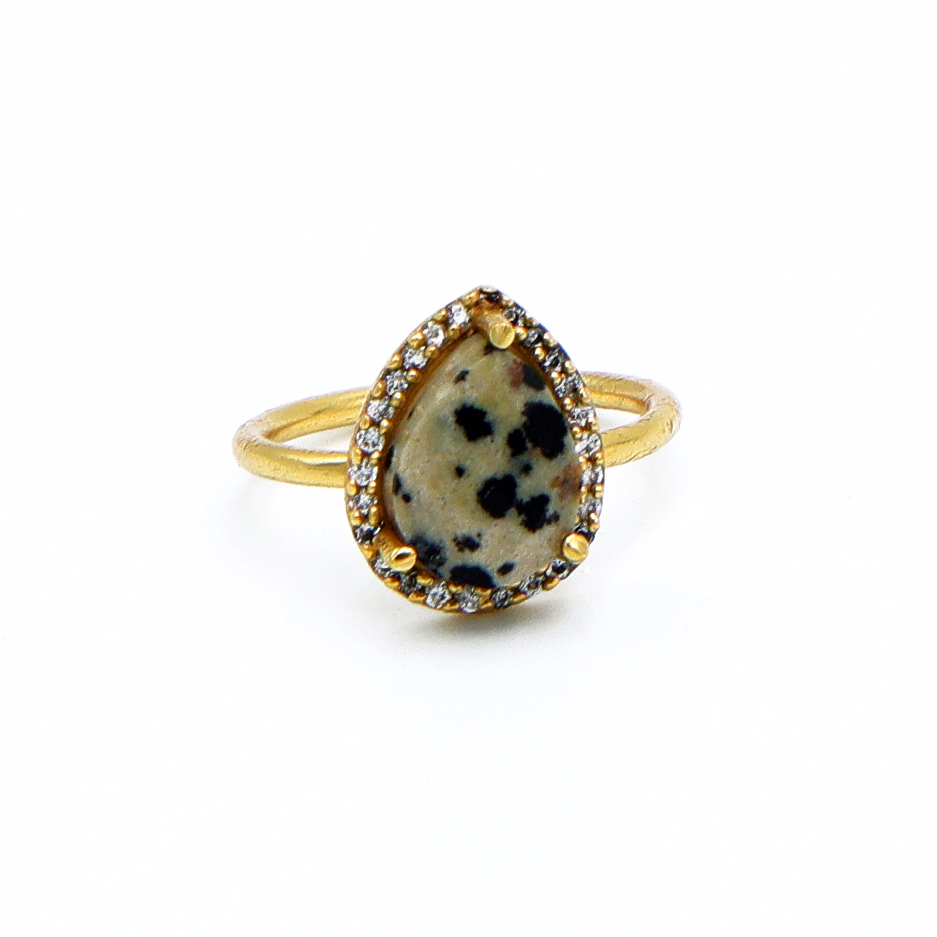 Dua Dalmatian Jasper Gold-Plated Adjustable Pear Ring – Multicolor Gemstone Boho Chic Jewelry image 2
