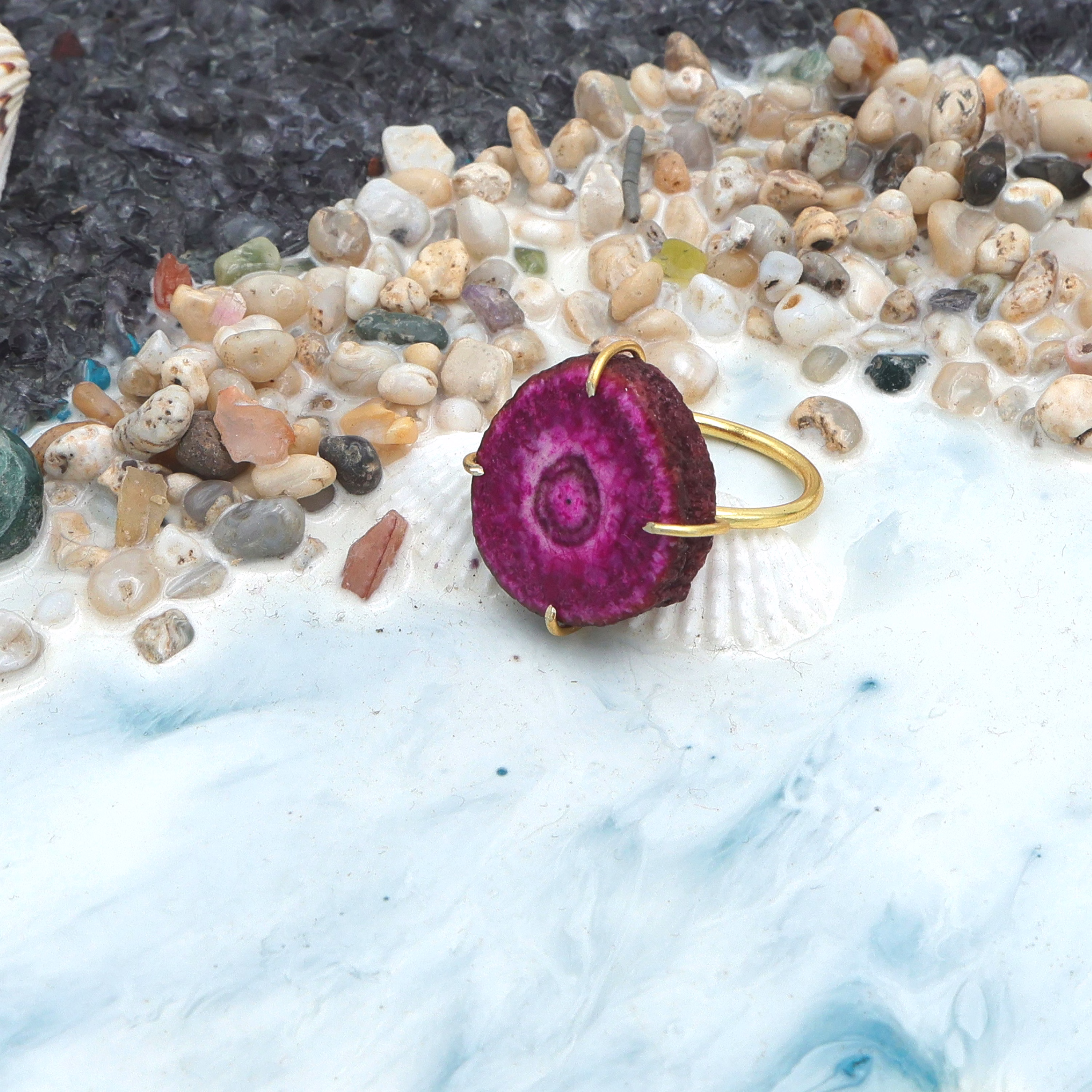 Dua Solar Quartz Gold-Plated Adjustable Ring – Bold Statement Jewelry for Women & Girls image 1