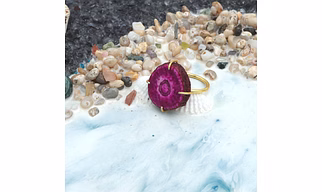 Dua Solar Quartz Gold-Plated Adjustable Ring – Bold Statement Jewelry for Women & Girls