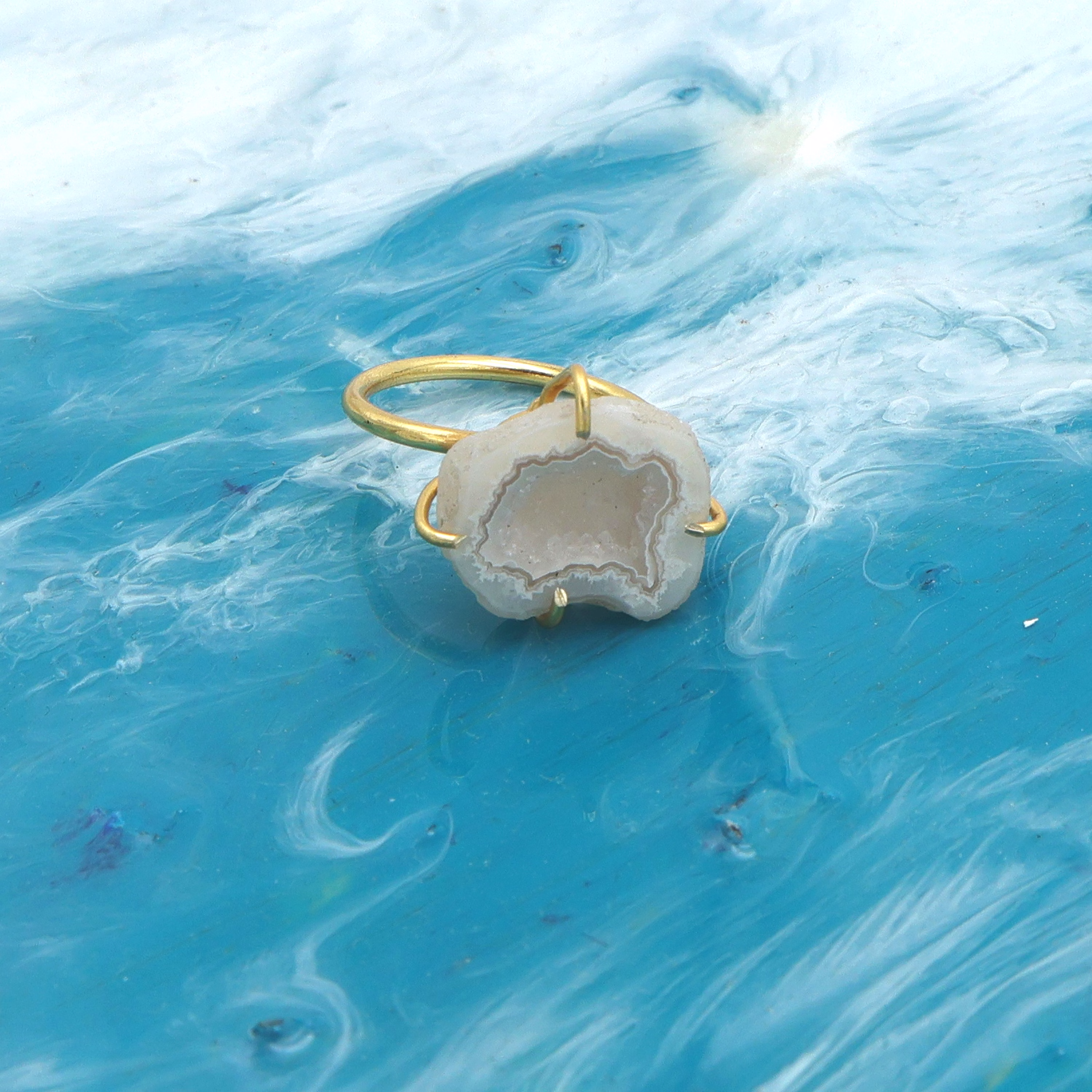 Dua Grey Druzy Gold-Plated Adjustable Ring – Raw Stone Contemporary Jewelry for Women image 1