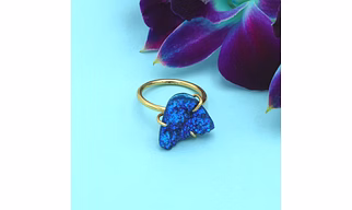 Dua Peacock Druzy Gold-Plated Adjustable Ring – Artistic Boho Jewelry for Women