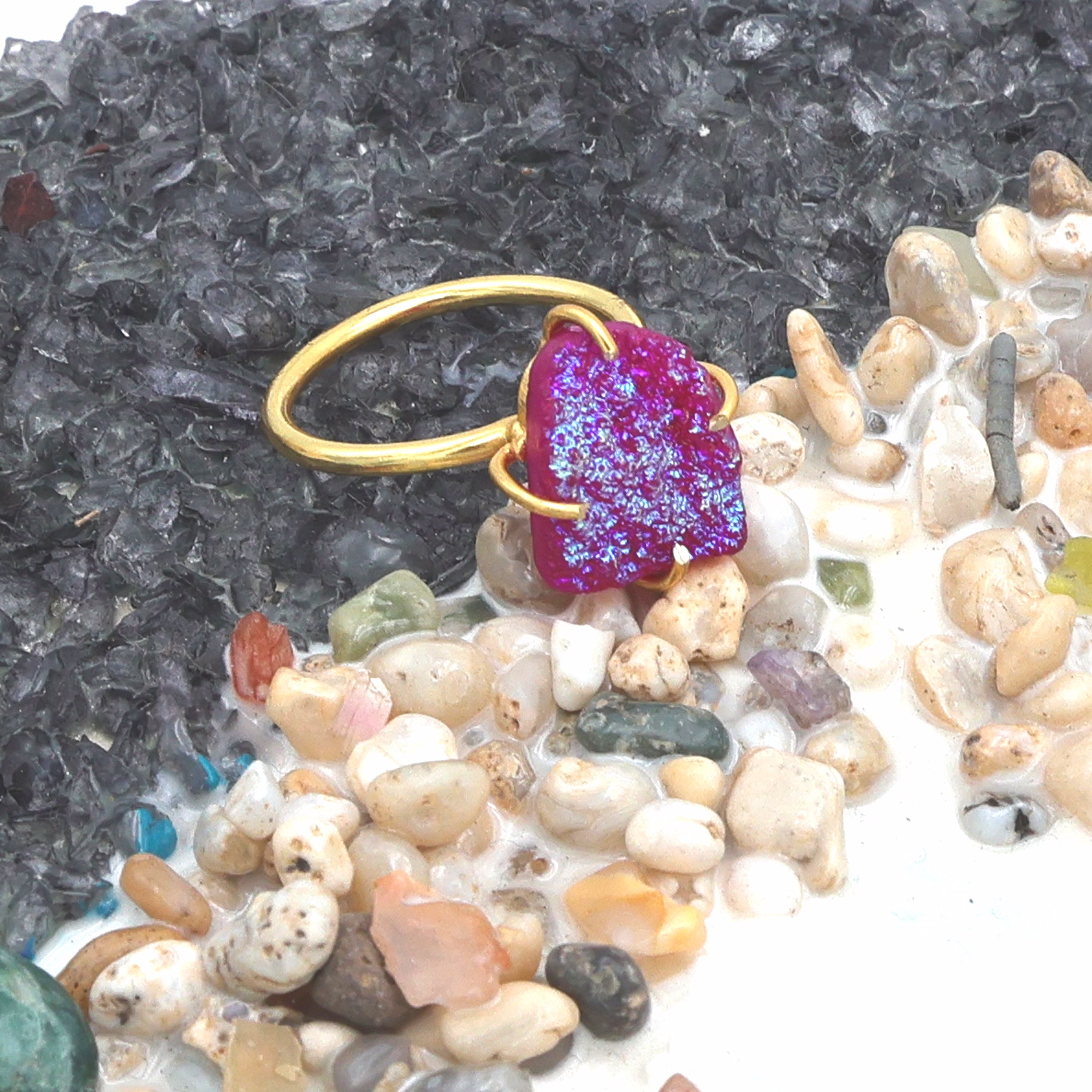 Dua Pink Druzy Gold-Plated Adjustable Ring – Minimalist Handcrafted Jewelry for Women image 1