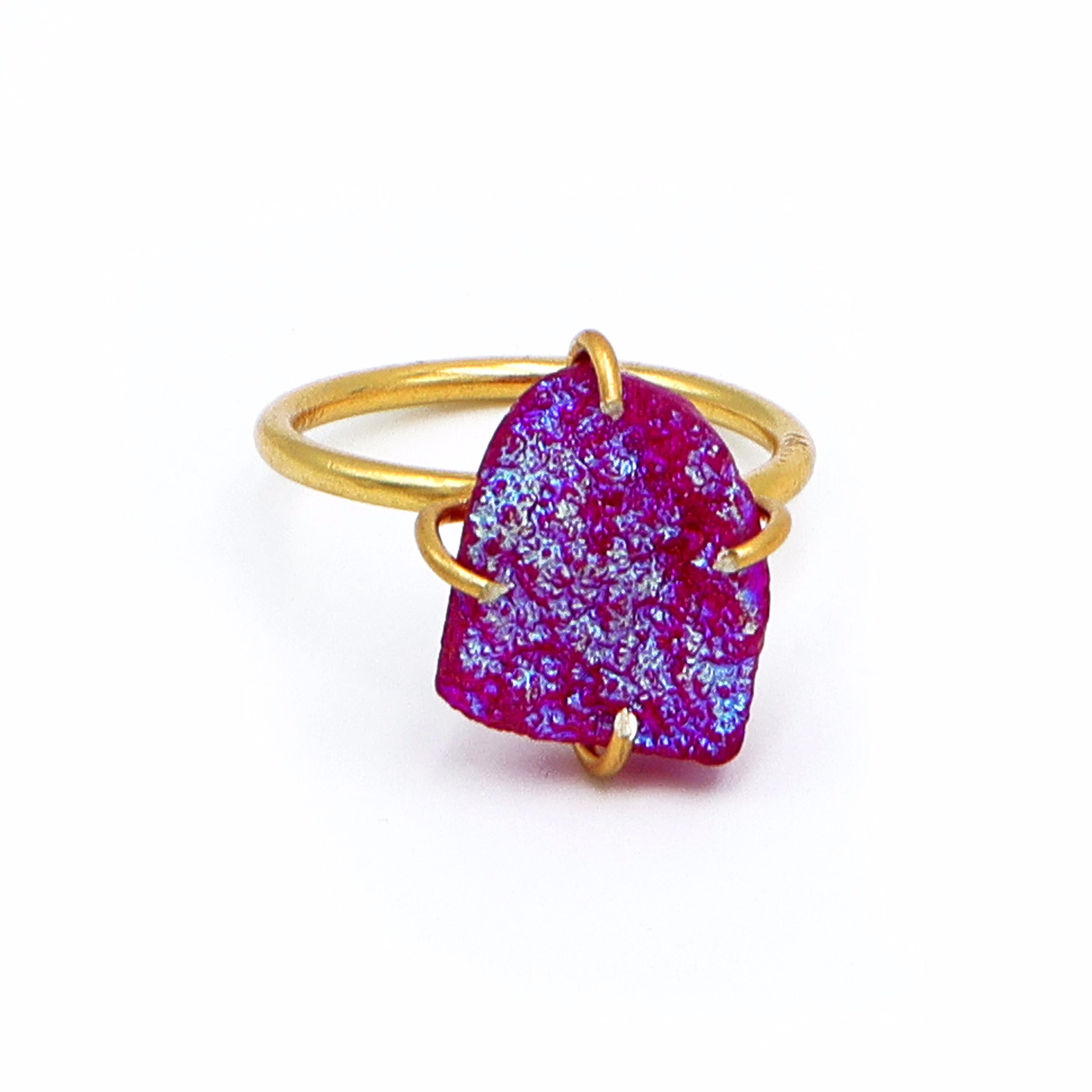 Dua Pink Druzy Gold-Plated Adjustable Ring – Minimalist Handcrafted Jewelry for Women image 2