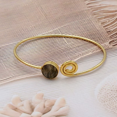 dua labradorite grey gold-plated bangle – handcrafted statement gemstone bracelet for women