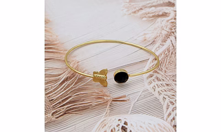 Dua Black Onyx Butterfly Bangle – Stylish Gold-Plated Agate Gemstone Bracelet