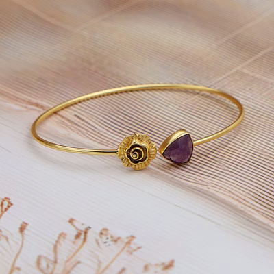 dua amethyst trillion rose bangle – purple gold-plated statement jewelry