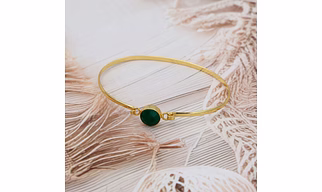 Dua Green Onyx Gold-Plated Bangle – Handcrafted Natural Agate Gemstone Bracelet