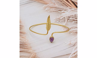 Dua Amethyst Leaf Bangle – Luxury Purple Gold-Plated Gemstone Bracelet for Women