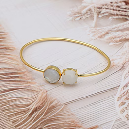 dua rainbow moonstone round bangle – elegant white gold-plated jewelry for women