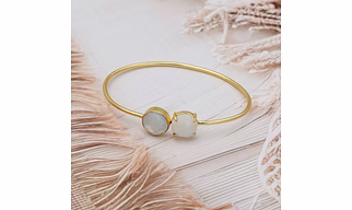 Dua Rainbow Moonstone Round Bangle – Elegant White Gold-Plated Jewelry for Women