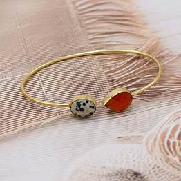 dua dalmatian jasper & carnelian chalcedony bangle – unique gold-plated gemstone jewelry