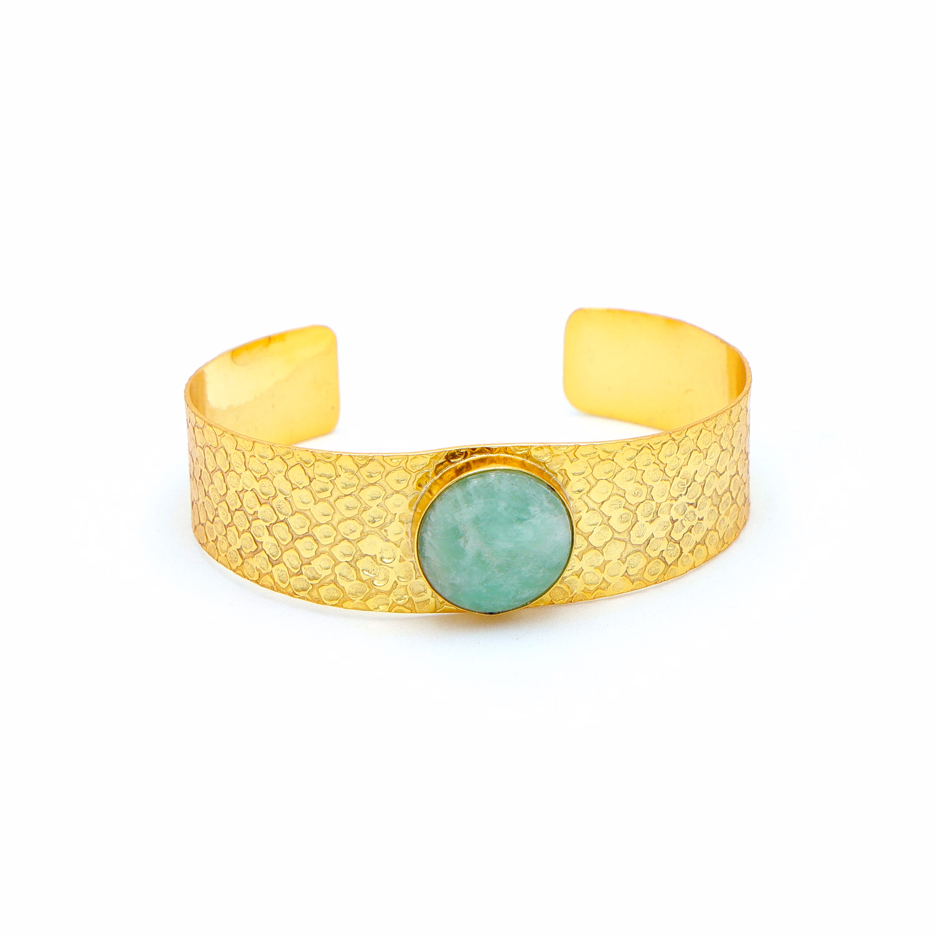 Dua Amazonite Bangle – Trendy Green Gold-Plated Gemstone Bracelet for Women image 2