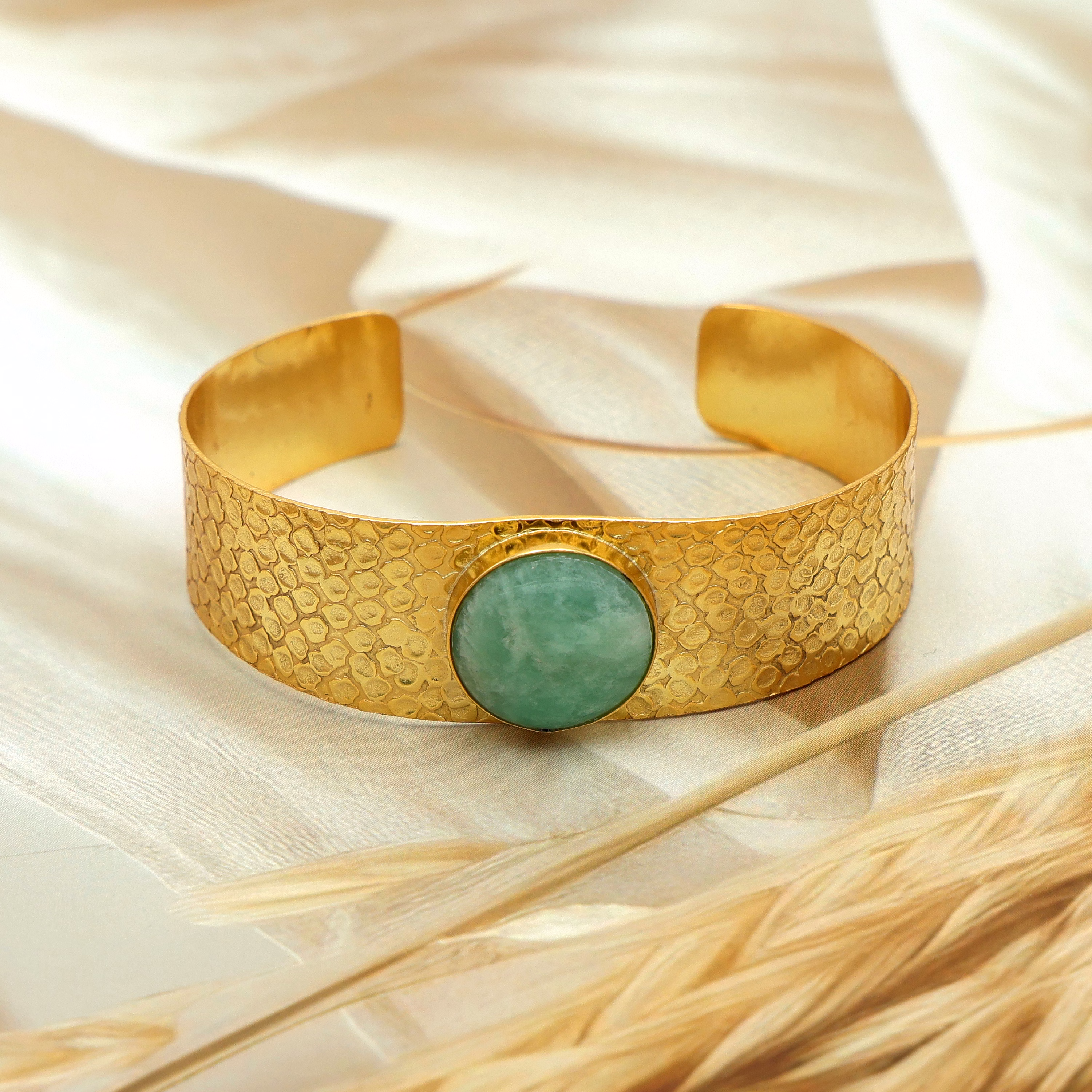 Dua Amazonite Bangle – Trendy Green Gold-Plated Gemstone Bracelet for Women image 1
