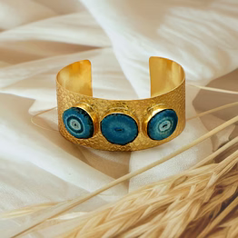 dua solar quartz bangle – blue gold-plated luxury gemstone bracelet