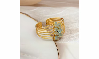 Aquamarine Rough Bangle Bracelet for Women – Gold Plated Brass Blue Jewelry