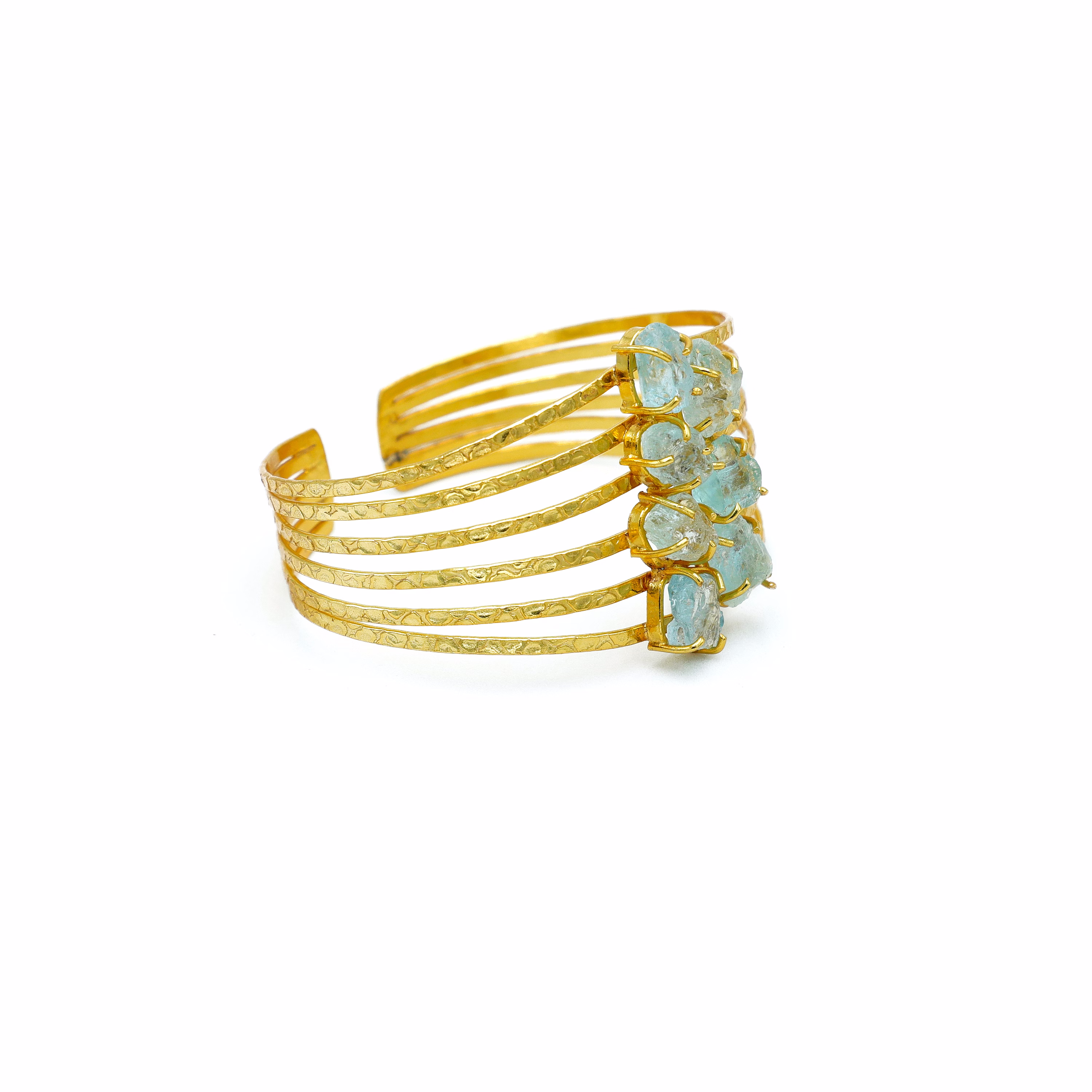 Aquamarine Rough Bangle Bracelet for Women – Gold Plated Brass Blue Jewelry image 4