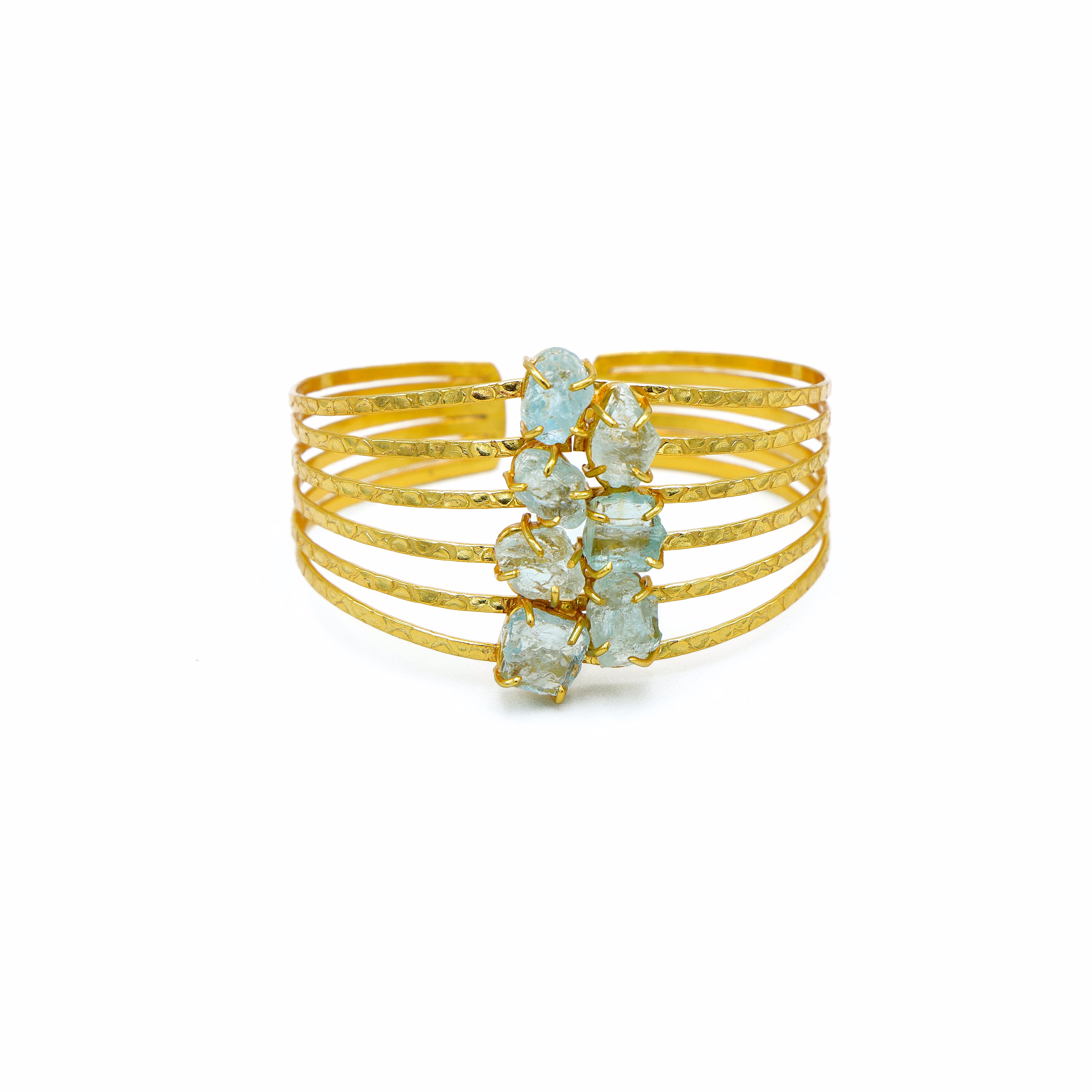 Aquamarine Rough Bangle Bracelet for Women – Gold Plated Brass Blue Jewelry image 3
