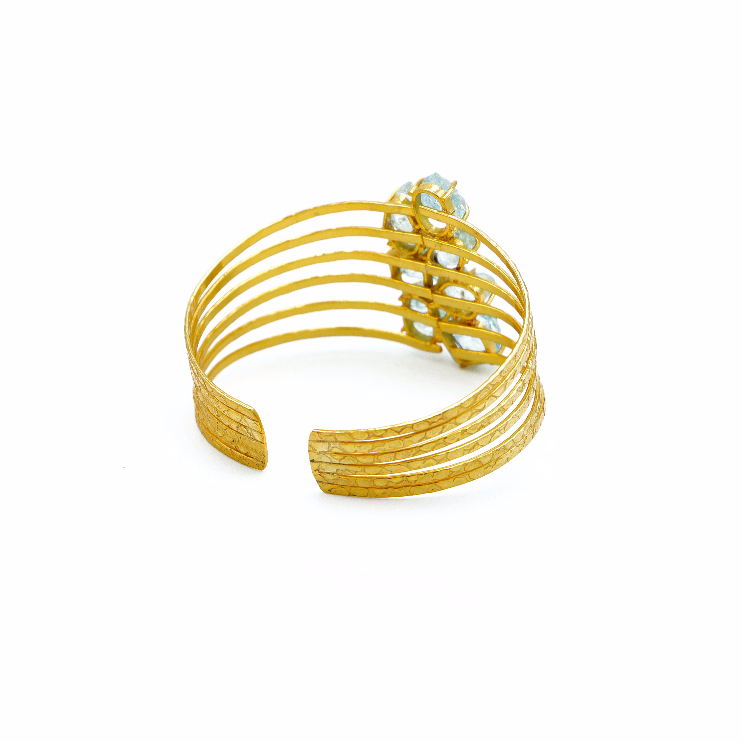 Aquamarine Rough Bangle Bracelet for Women – Gold Plated Brass Blue Jewelry image 5