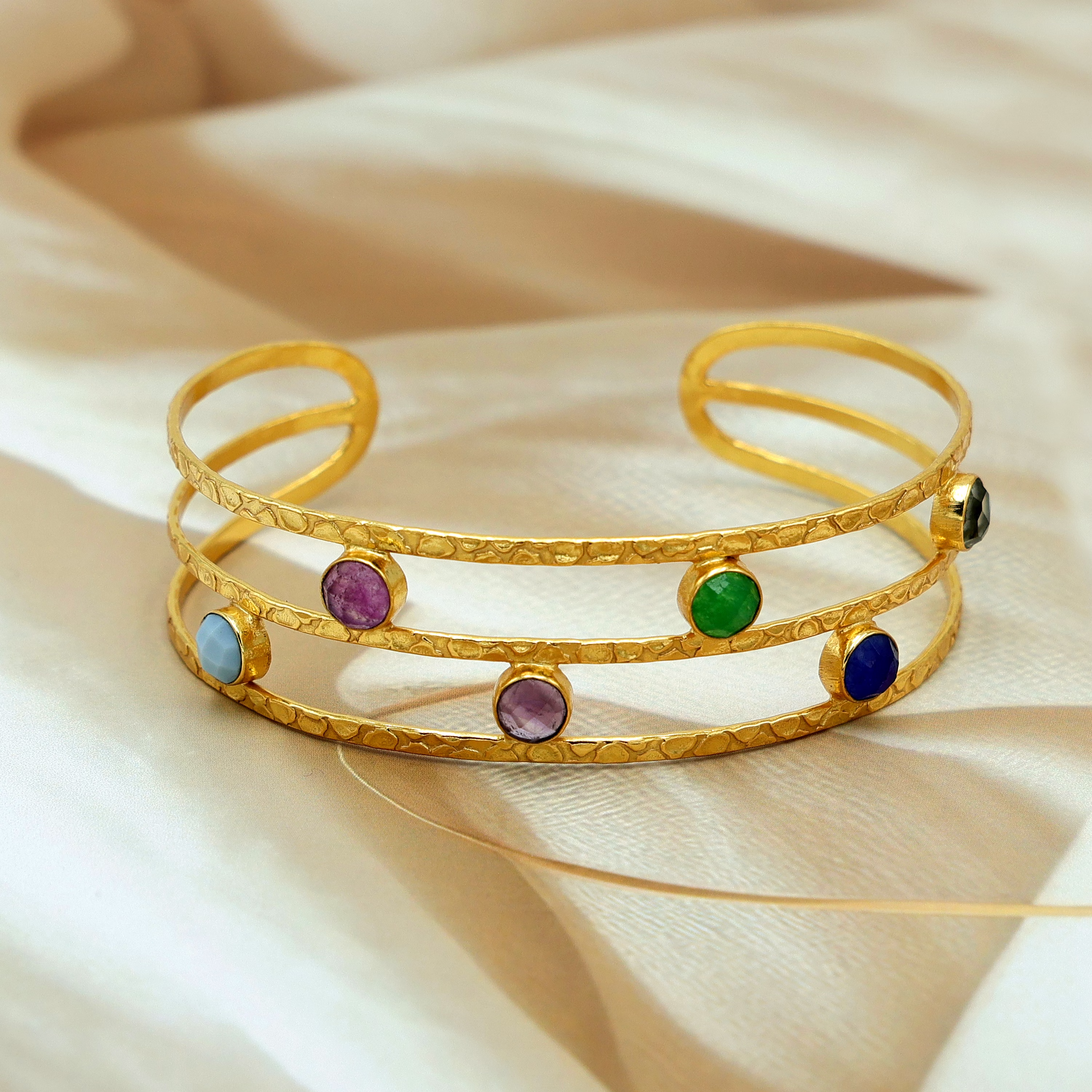 Multicolor Jade Bangle Bracelet – Gold Plated Brass Statement Jewelry for Women image 1