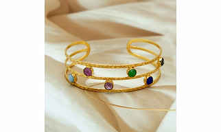 Multicolor Jade Bangle Bracelet – Gold Plated Brass Statement Jewelry for Women
