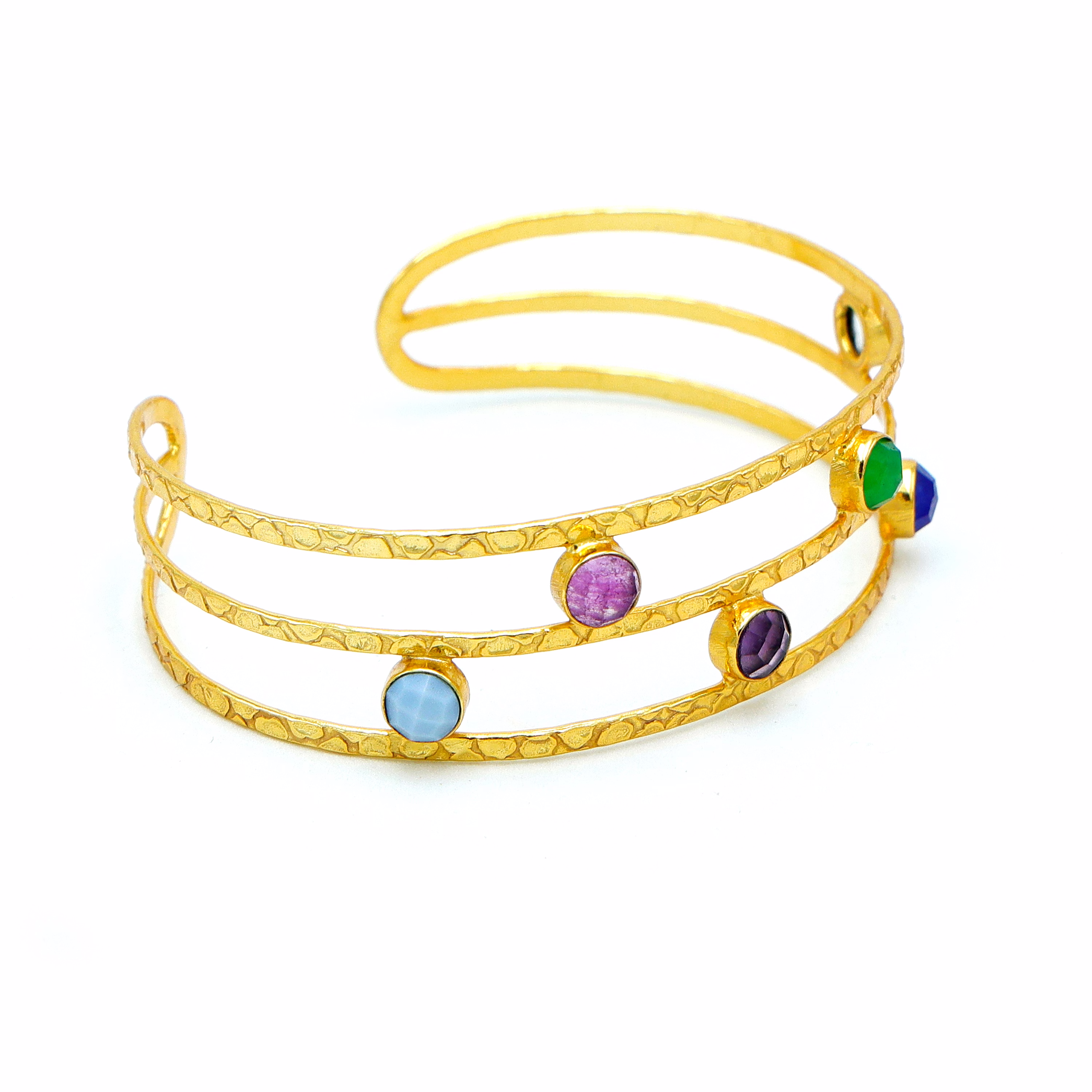 Multicolor Jade Bangle Bracelet – Gold Plated Brass Statement Jewelry for Women image 3