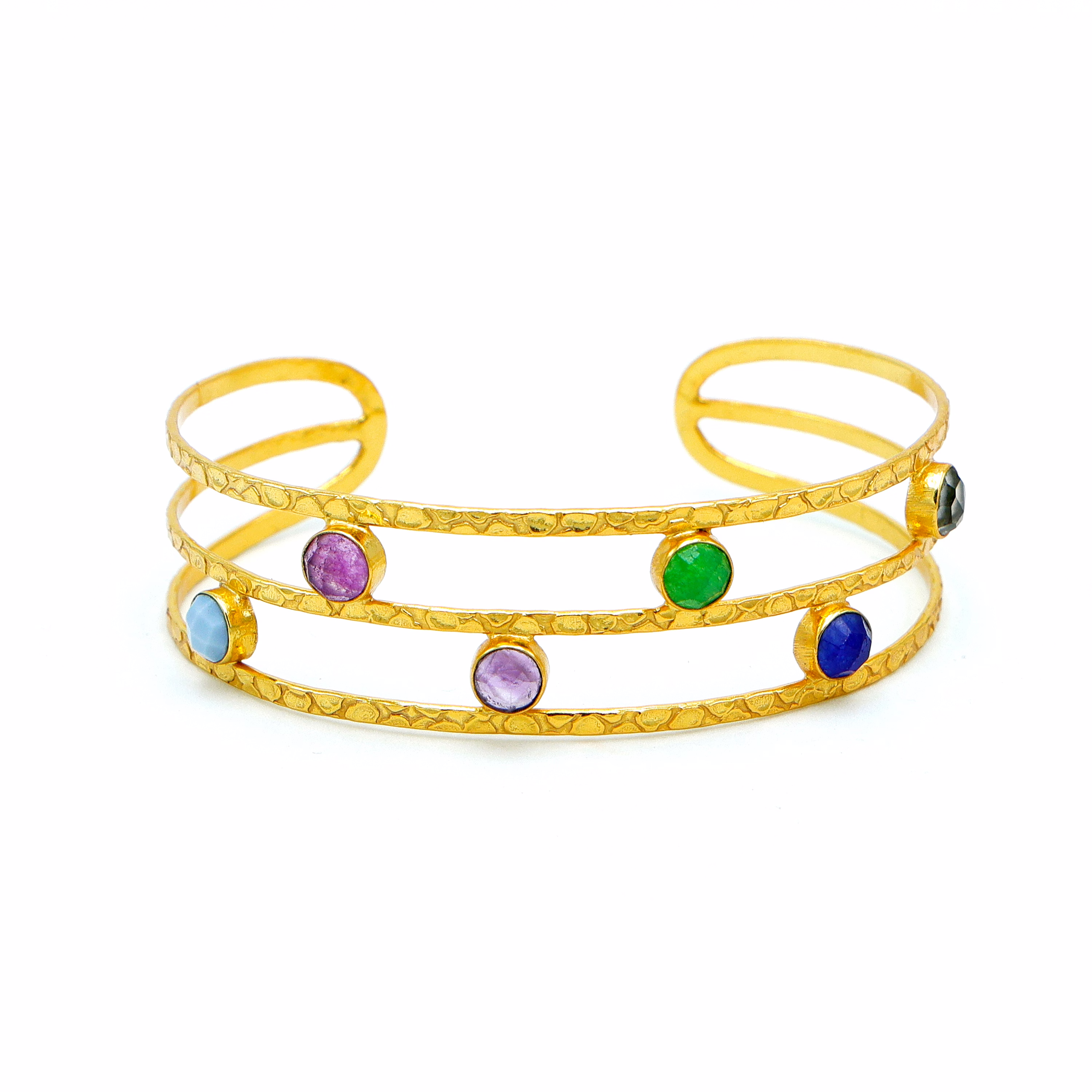 Multicolor Jade Bangle Bracelet – Gold Plated Brass Statement Jewelry for Women image 2