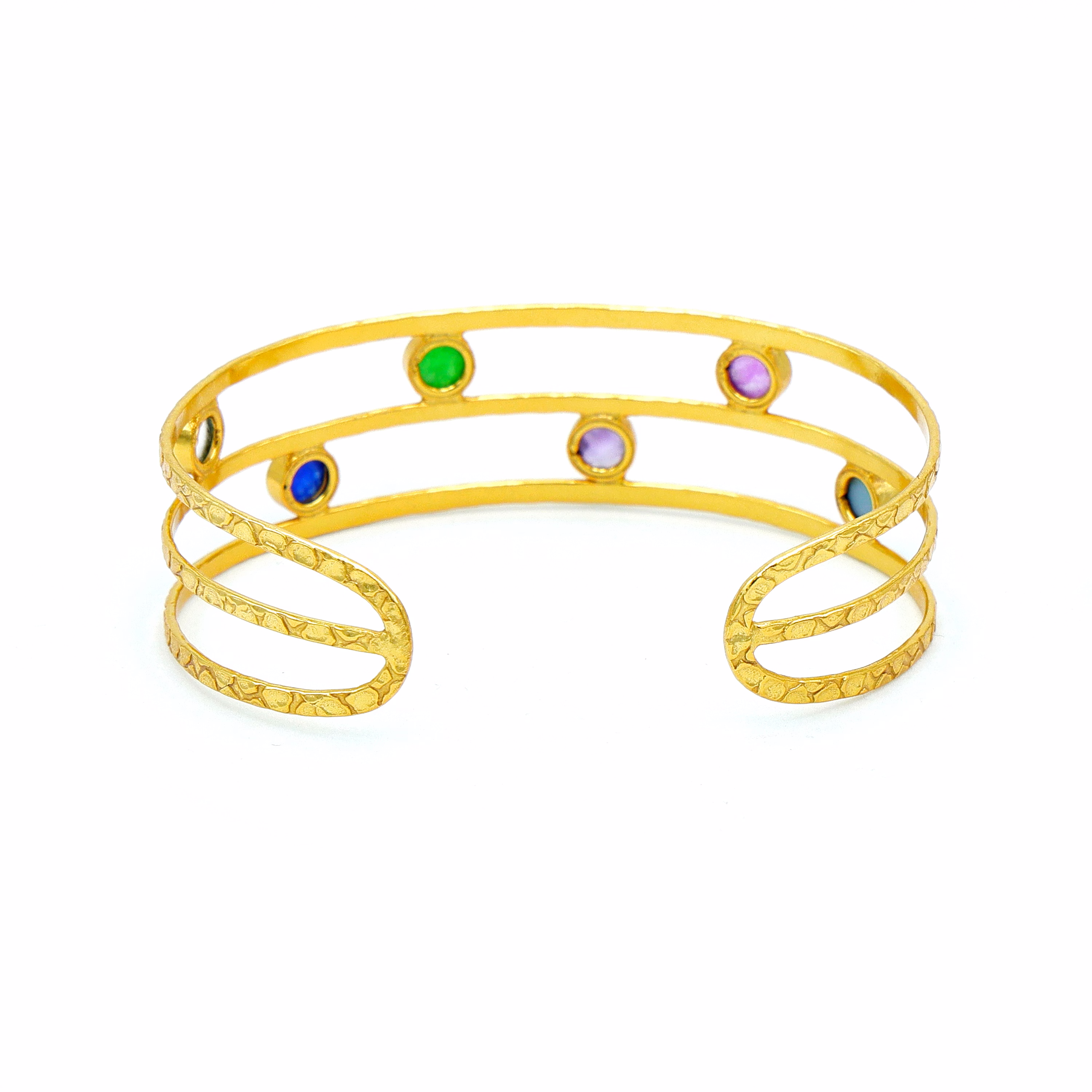 Multicolor Jade Bangle Bracelet – Gold Plated Brass Statement Jewelry for Women image 4