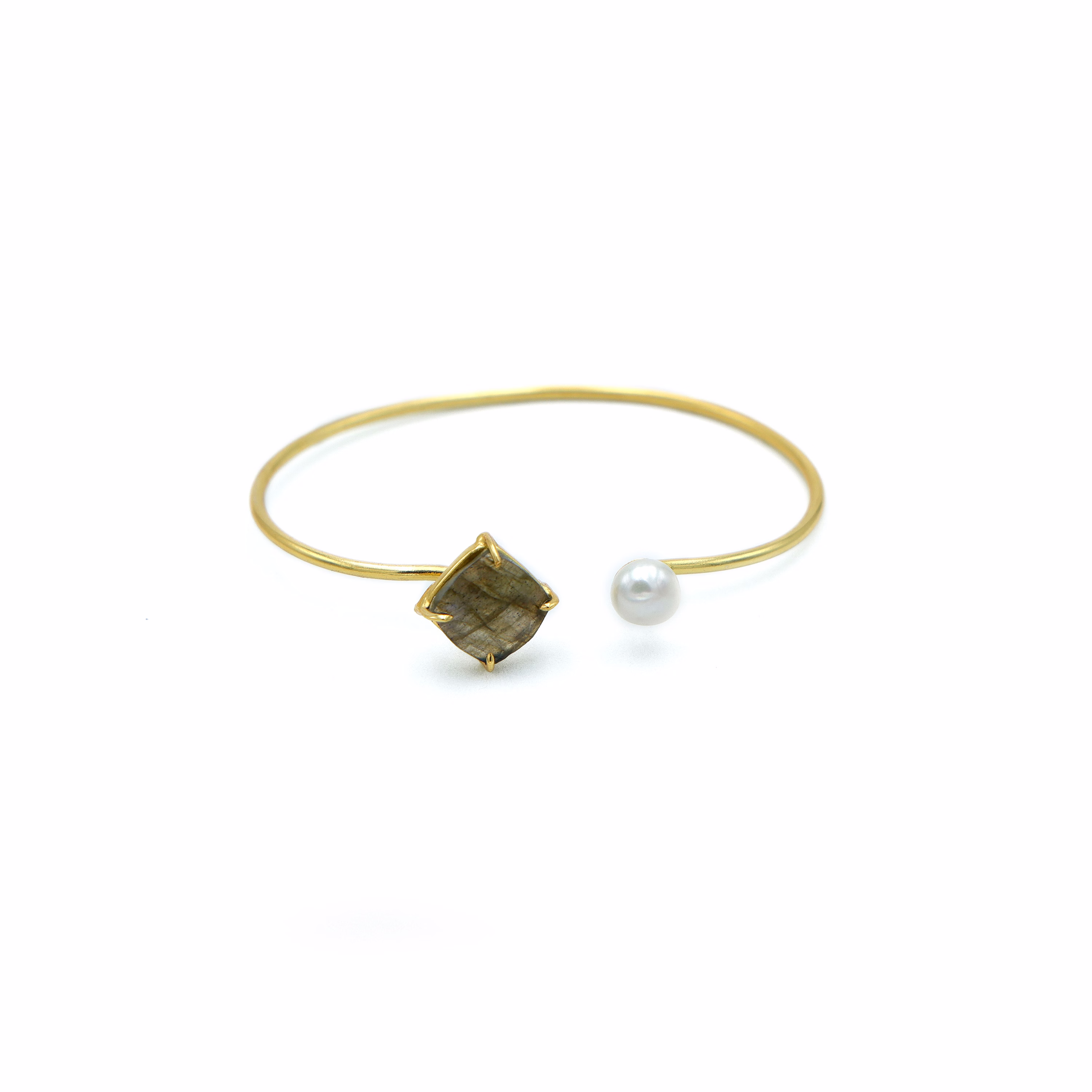 Labradorite & Pearl Bangle – Handmade Gold Plated Brass Bracelet for Women image 3