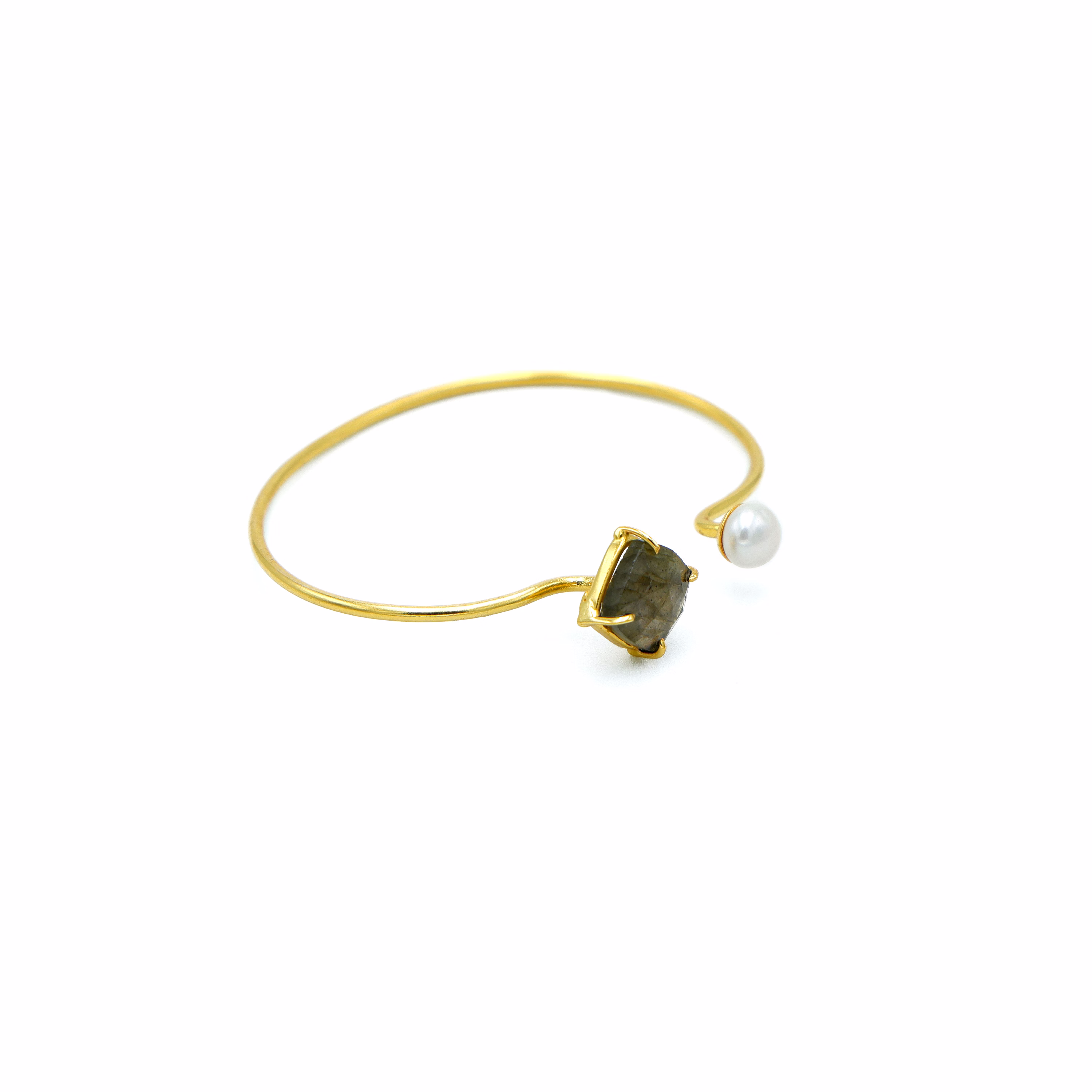 Labradorite & Pearl Bangle – Handmade Gold Plated Brass Bracelet for Women image 4