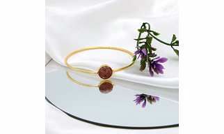 Strawberry Quartz Bangle Bracelet – Gold Plated Brass Brown Crystal Jewelry