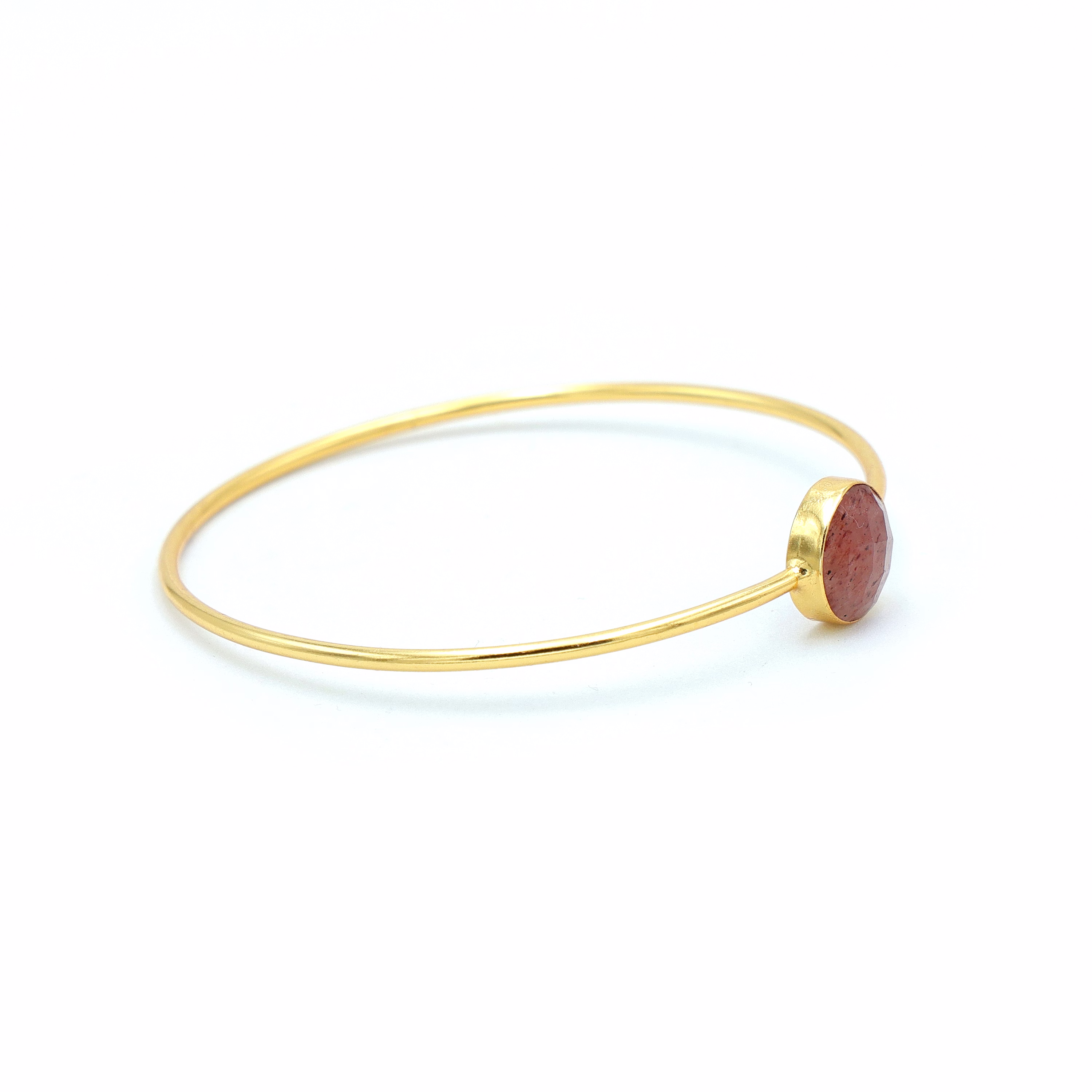 Strawberry Quartz Bangle Bracelet – Gold Plated Brass Brown Crystal Jewelry image 3