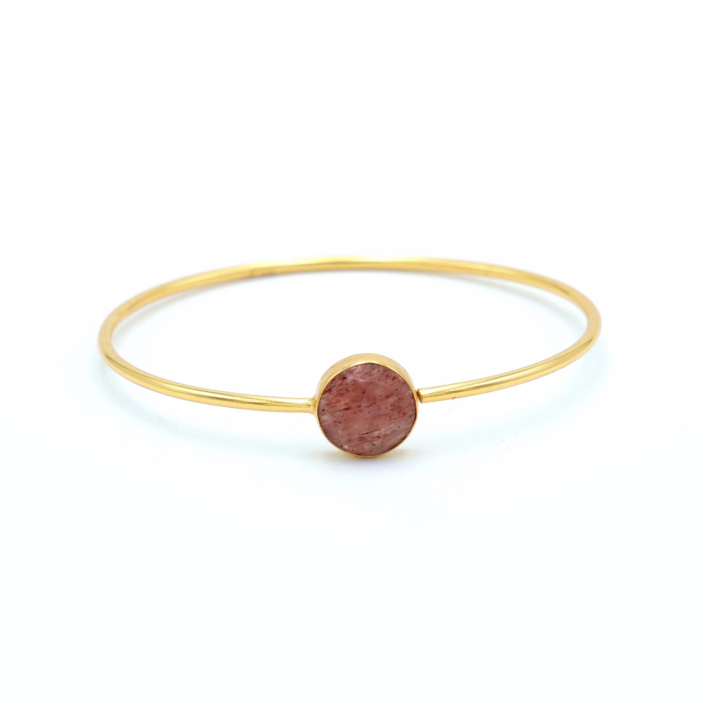 Strawberry Quartz Bangle Bracelet – Gold Plated Brass Brown Crystal Jewelry image 2