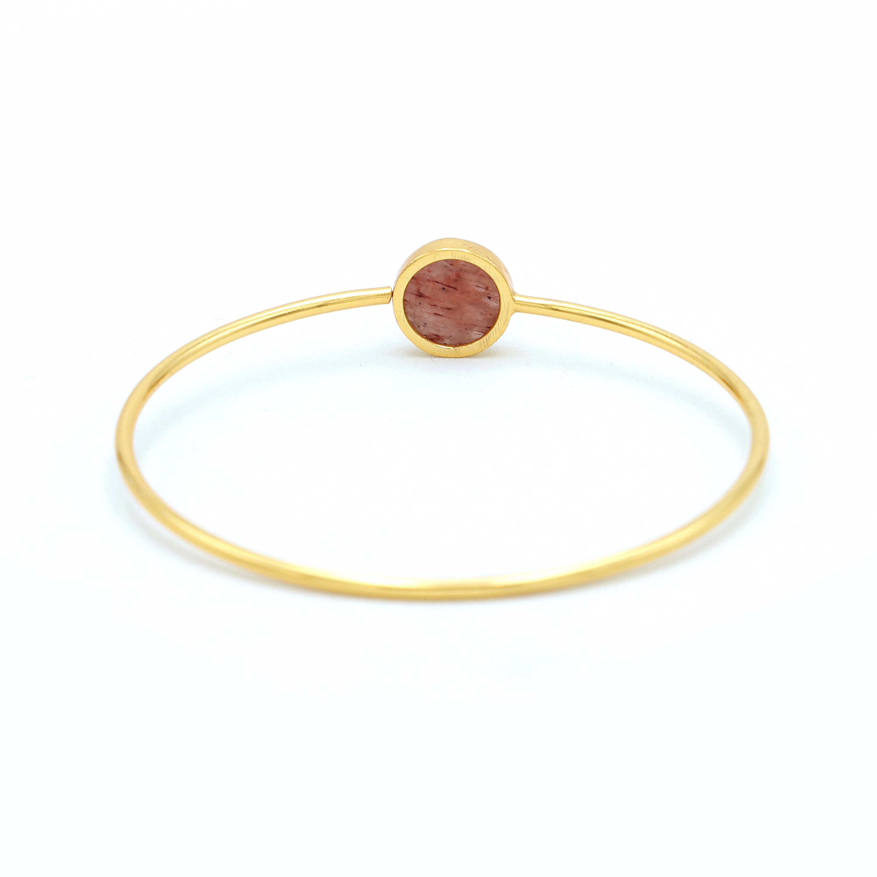 Strawberry Quartz Bangle Bracelet – Gold Plated Brass Brown Crystal Jewelry image 4