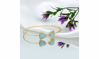 Amazonite Double Bangle Bracelet – Gold Plated Brass Green Healing Jewelry