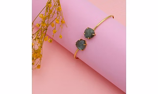 Dua Labradorite Gold-Plated Heart Bangle – Contemporary Partywear Jewelry for Women & Girls