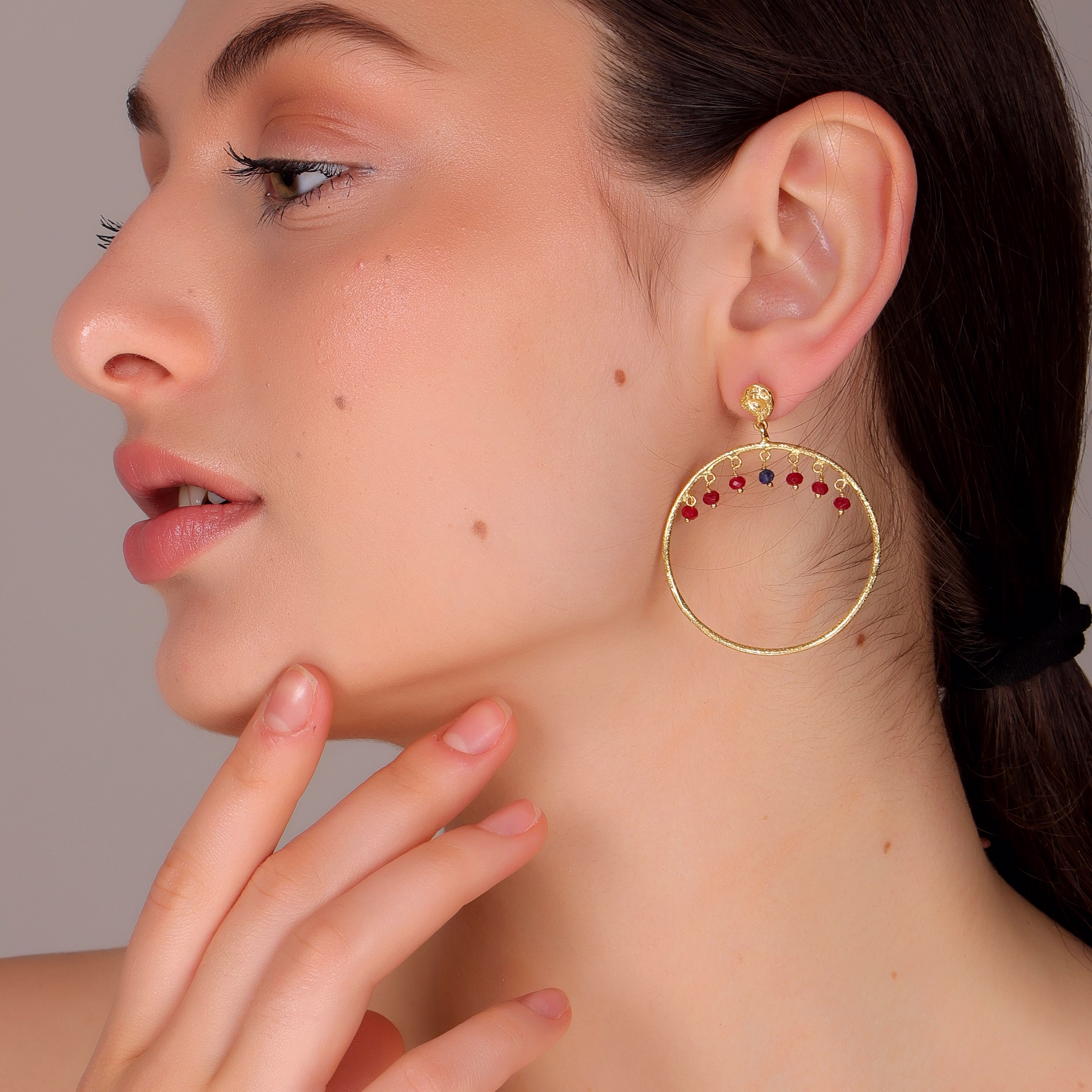 Dua Multicolor Hoop Earrings – Handcrafted Gold-Plated Ruby & Sapphire Quartz Jewelry image 6