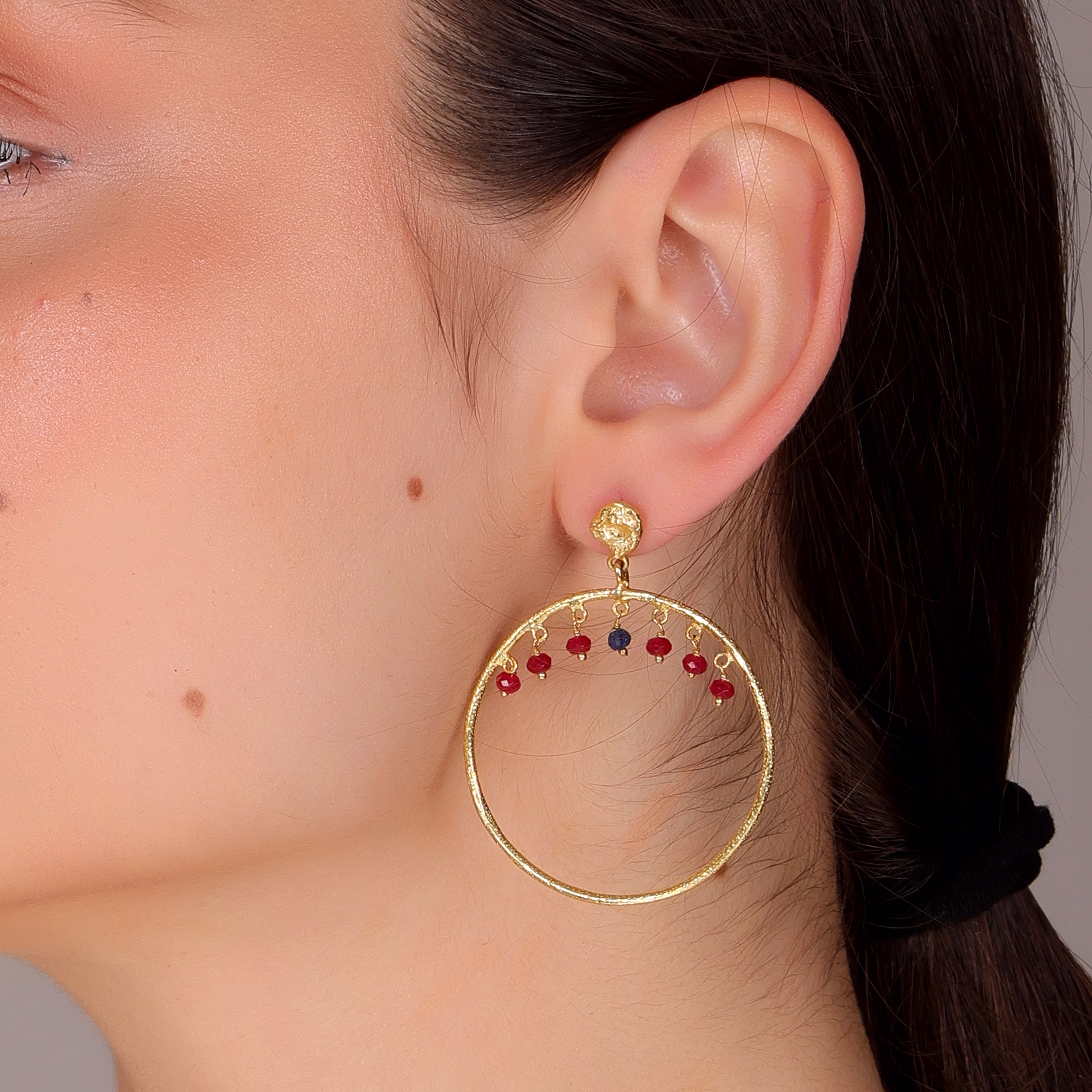 Dua Multicolor Hoop Earrings – Handcrafted Gold-Plated Ruby & Sapphire Quartz Jewelry image 5