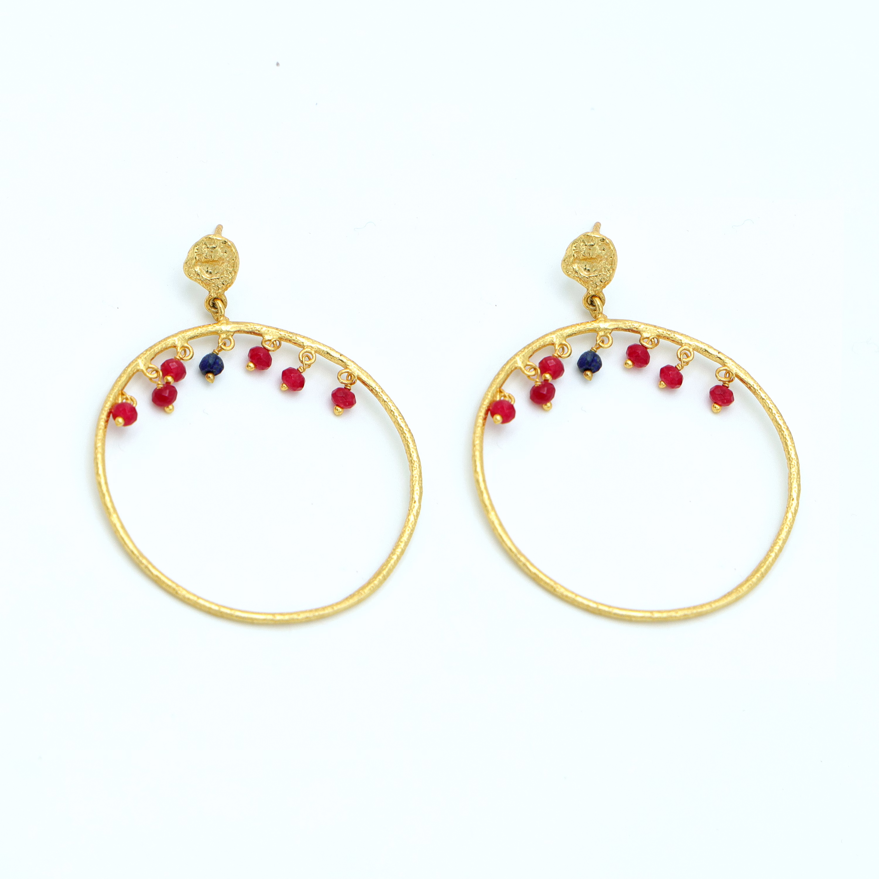 Dua Multicolor Hoop Earrings – Handcrafted Gold-Plated Ruby & Sapphire Quartz Jewelry image 3