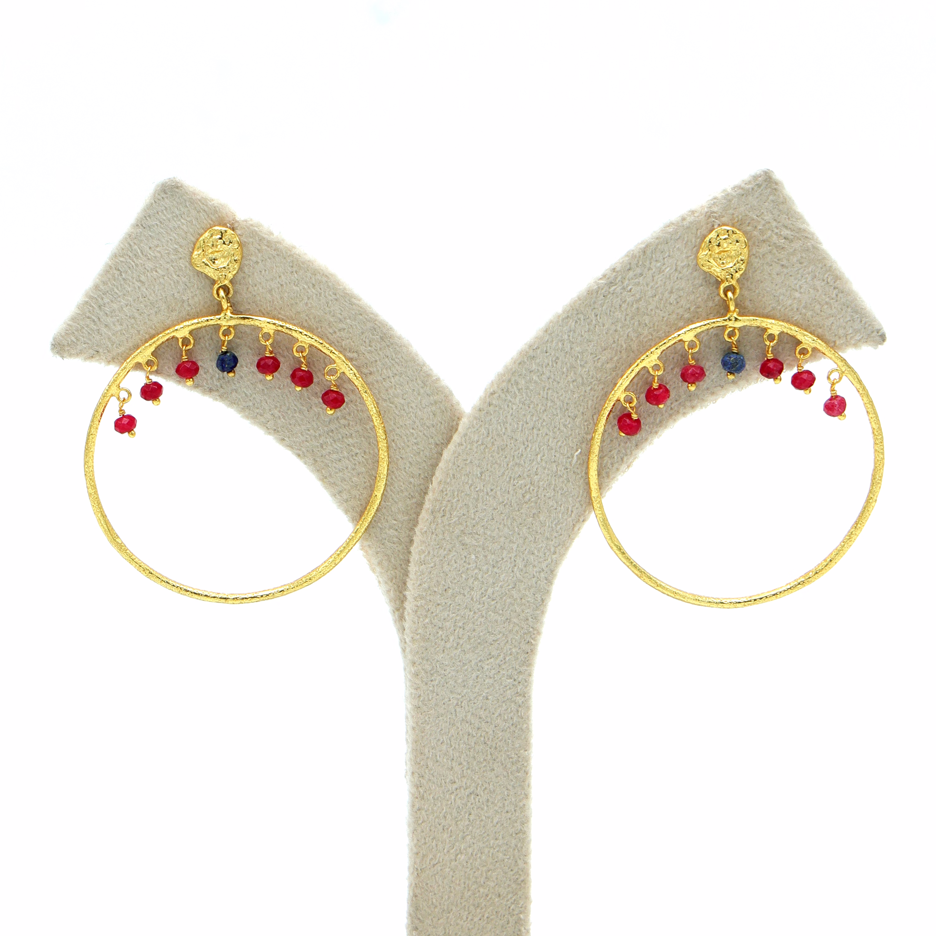 Dua Multicolor Hoop Earrings – Handcrafted Gold-Plated Ruby & Sapphire Quartz Jewelry image 2