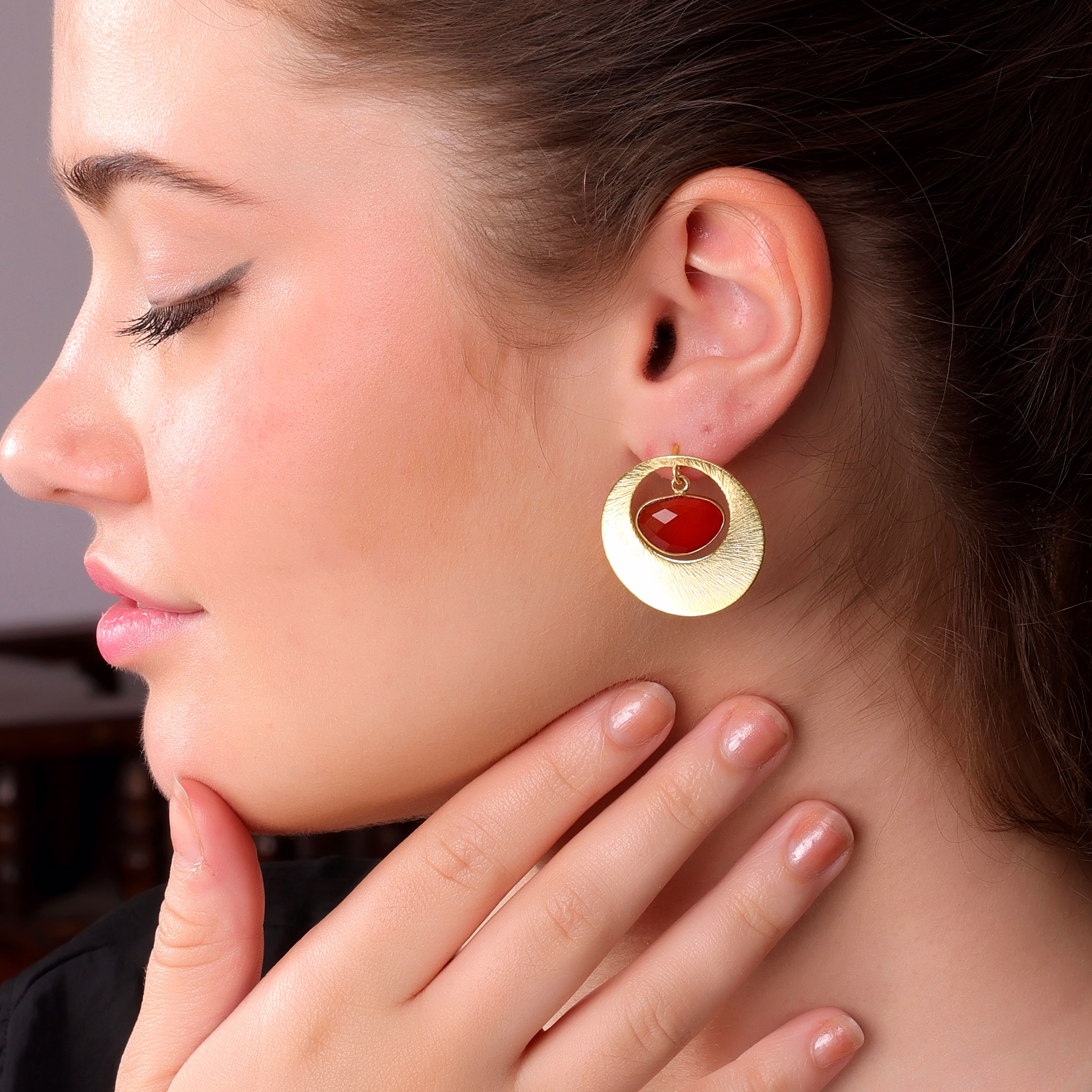 Dua Carnelian Chalcedony Earrings – Handmade Gold-Plated Statement Jewelry image 5