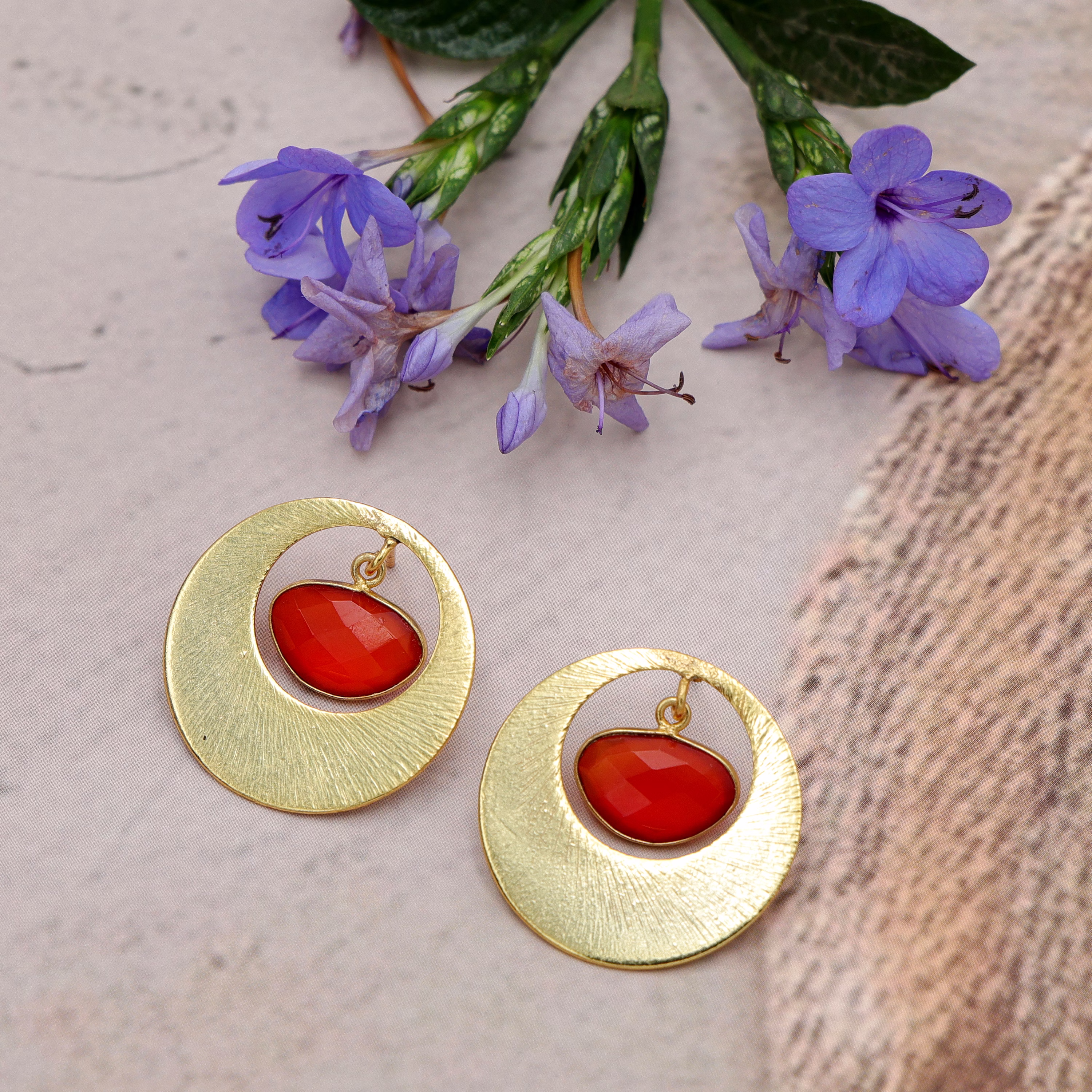 dua carnelian chalcedony earrings – handmade gold-plated statement jewelry
