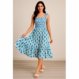 kiyo womens cotton midi dress with ruffled straps