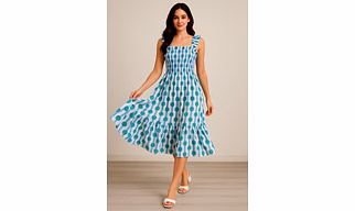Cotton Midi Dress with Ruffled Straps