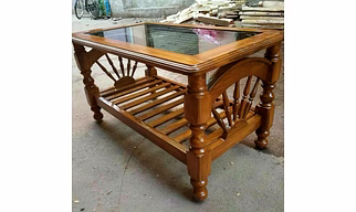 New Glass Sagwan Center Table