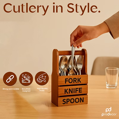 prodecor wooden cutlery holder – fork, knife & spoon organizer