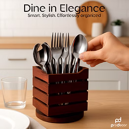 prodecor wooden revolving cutlery organizer – elegant tabletop storage