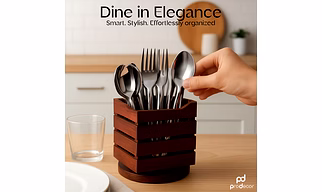 ProDecor Wooden Revolving Cutlery Organizer – Elegant Tabletop Storage