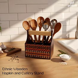 prodecor ethnic wooden napkin and cutlery stand