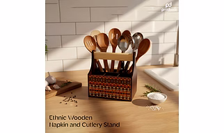 Prodecor Ethnic Wooden Napkin and Cutlery Stand