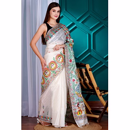 vlv couture madhubani hand-painted tussar silk saree